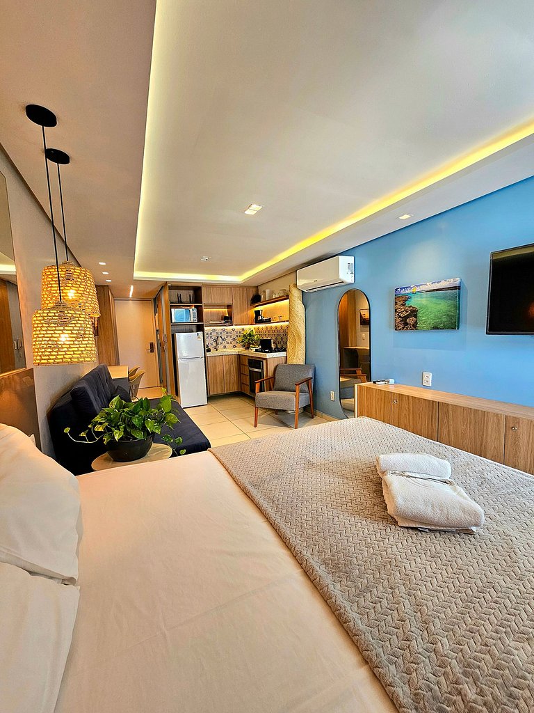 Luxuoso Studio c/ área gourmet no Centro de Porto